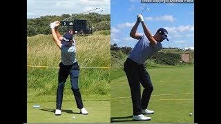 Justin Thomas golf swing  Long Iron faceon amp downtheline July 2017 [upl. by Nywloc]